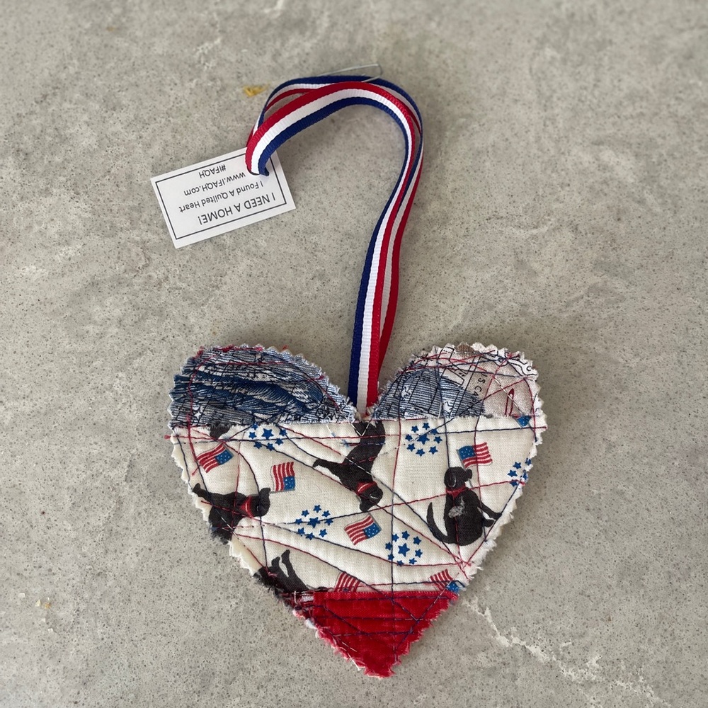 New double sided handmade heart quilted ornament Christmas everyday dog america
